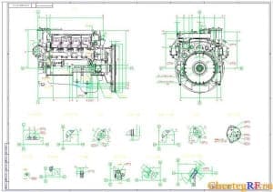  Габаритный чертеж двигателя 740.50-360 с указанием присоединения и обслуживания (формат А1 )