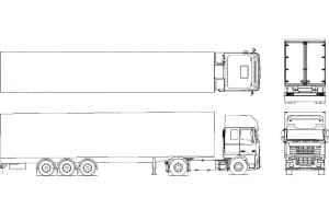30.	Чертеж вида общего полуприцепа с грузовиком DAF XF 95 в различных проекциях – виды сверху