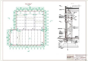 План здания на отметке 0.000, разрез 3-3 на формате А1
