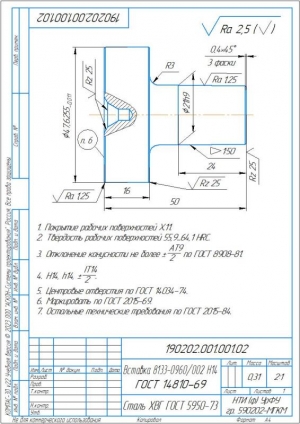 3.	Рабочий чертеж вставки, А4