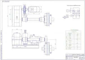 Чертеж общего вида передвижного механизма крана с техническими характеристиками и кинематическая схема передвижения крана (формат А1)