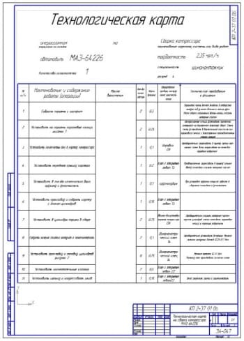 Операционная карта сборки компрессора автомобиля МАЗ-64226