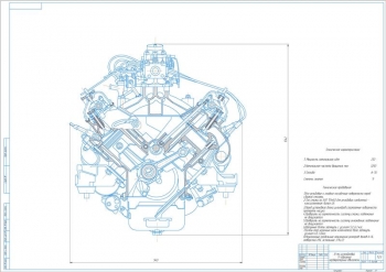 1.	Чертеж карбюраторного двигателя V8 в поперечном разрезе, А1