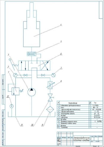 1.	Гидравлическая схема электрогидравлического канавного подъемника А2 
