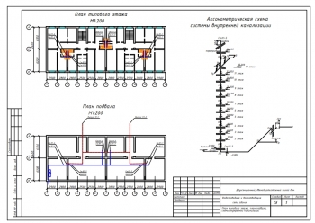 1.	Чертеж водопроводных и водоотводящих сетей здания с планом типового этажа и подвала