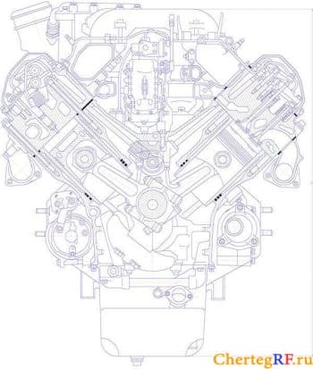 Чертеж дизельного V-образного двигателя ТМЗ-8423