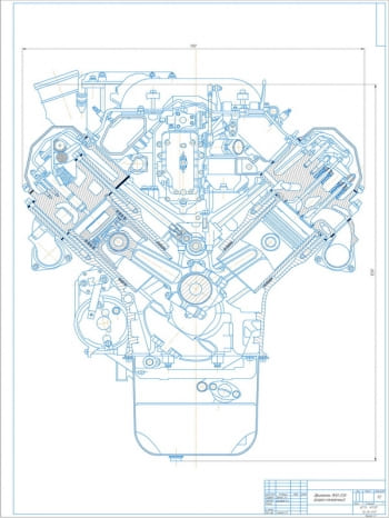 Сборочный чертеж дизельного двигателя ЯМЗ-238
