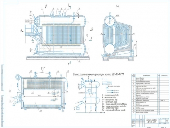 2.	Сборка конструкции парового котла со схемой расположения арматуры и обозначением оборудования: барабаны