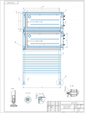 2.	Вертикальный разрез шкафа жарочного с выносными элементами и разрезами отдельных узлов
