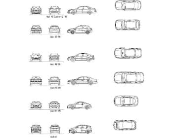 24.	Общего вида чертеж вариаций моделей автомобилей легковых Audi: А6 Quatro 4.2’99, S3’99, A4’99, A8’99, TT’99, A2