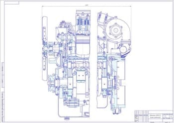 Чертеж вид общий двигатель ЯМЗ-238 (8ЧН13/14)
