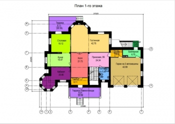 План 1-го этажа с указанием помещений и площадей