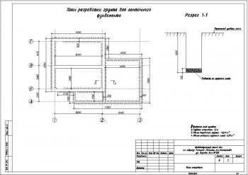 3.	План разработки грунта для ленточного фундамента, разрез 1-1 на формате А3