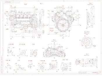 3.	Габаритный чертеж двигателя 740.19-200 (лист 3). Начерчено на чертеже шестнадцать проекций: вид Б (4В), рис.5, рис. 6 (1:2), рис.4, 