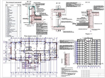 3.	Разрез и элементы конструкции (план 1-го этажа, разрез, экспликация помещений