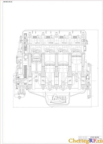 Двигателя, продольный разрез с указанием габаритных размеров (формат А1)