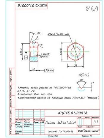 16. Гайка М24 КЦПУ5.01.00.018  Гайка