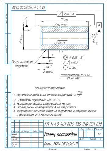 Палец поршневой автомобиля КамАЗ-740