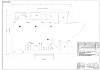 Общего вида чертеж участка обслуживания системы питания в масштабе 1:25, с приведенными наименованиями элементов (формат А1)