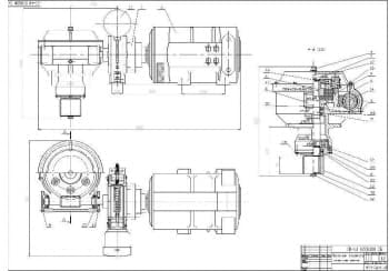 Сборочный чертеж поворотного механизма с указанием внешних размеров и деталей (формат А1)