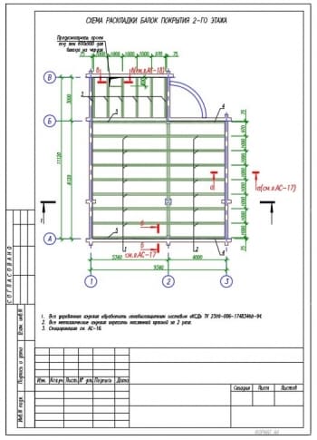 Схема раскладки балок покрытия 2-го этажа А4
